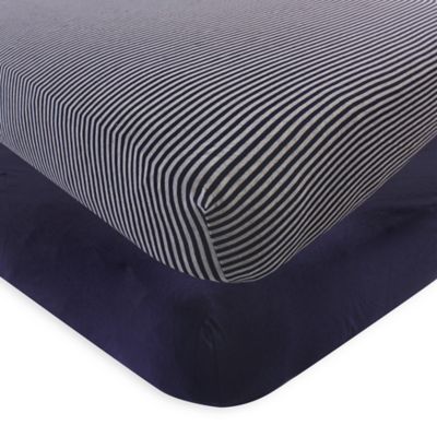 navy stripe crib sheet