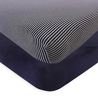 Touched by Nature Striped Organic Cotton Fitted Crib Sheet in Navy/Heather Grey (Set of 2). View a larger version of this product image.