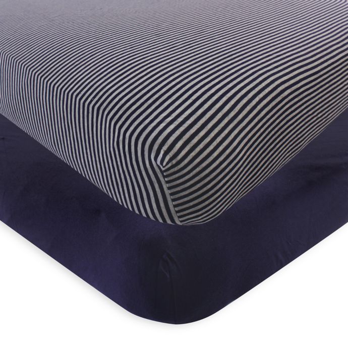 Touched By Nature Striped Organic Cotton Fitted Crib Sheet In Navy