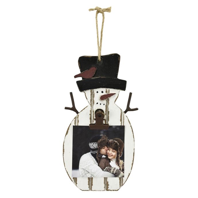 Holiday Snowman Photo Clip Ornament in White Bed Bath & Beyond