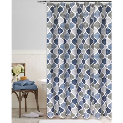 navy and beige shower curtain