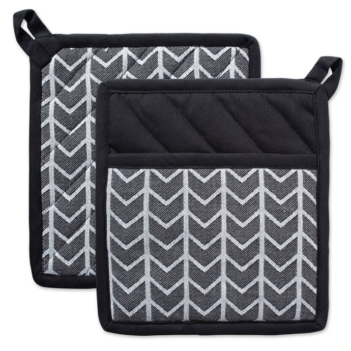  Design  Imports  Herringbone Pot  Holders  Set of 2 in Black 