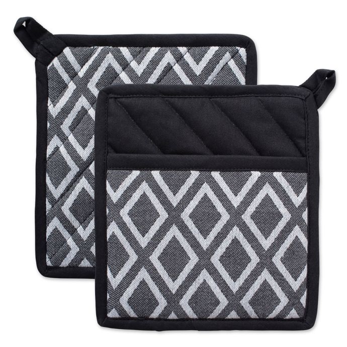  Design  Imports  Diamond Pot  Holders  Set of 2 in Black 