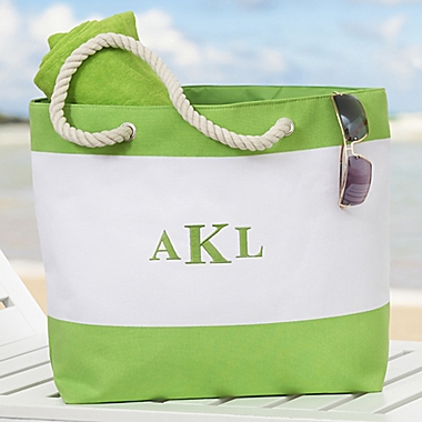 Colorful Name Embroidered Beach Tote in Green. View a larger version of this product image.