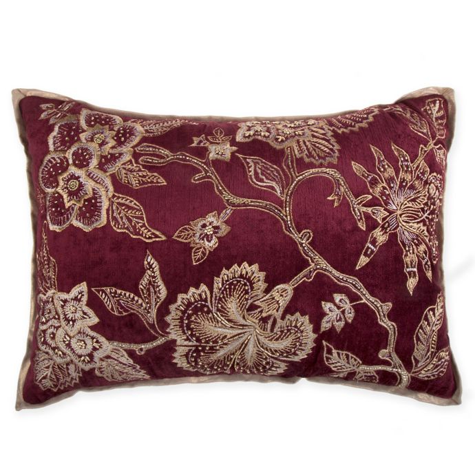 Jacobean Embroidered Velvet Rectangular Throw Pillow in