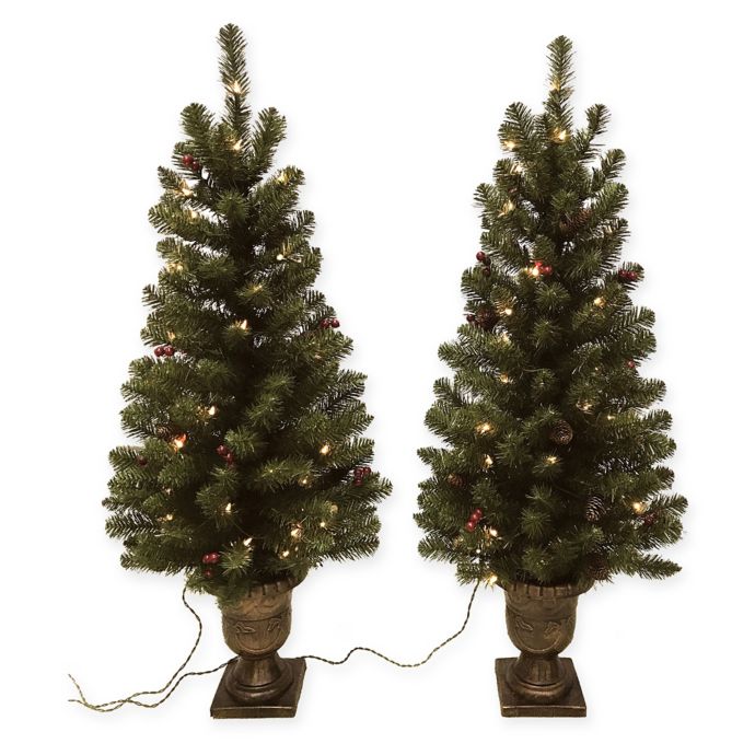 4 Foot Pre Lit Christmas Potted Porch Tree Set Of 2 Bed Bath