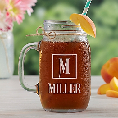 Square Monogram Glass Mason Jar. View a larger version of this product image.