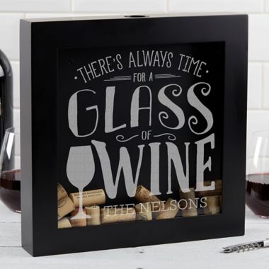 &quot;There&#39;s Always Time for Wine&quot; Wine Cork 12-Inch x 12-Inch Shadow Box. View a larger version of this product image.