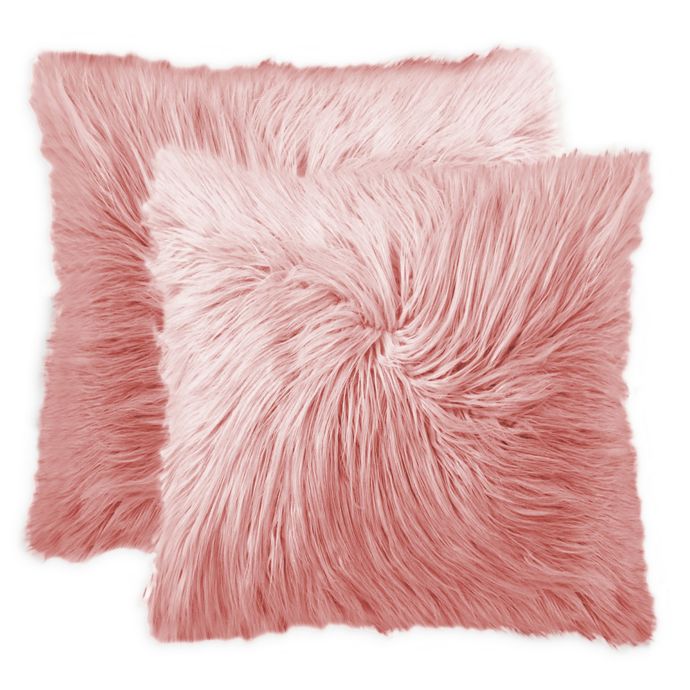 Frisco Mongolian Faux Fur Square Throw Pillows Set Of 2 Bed