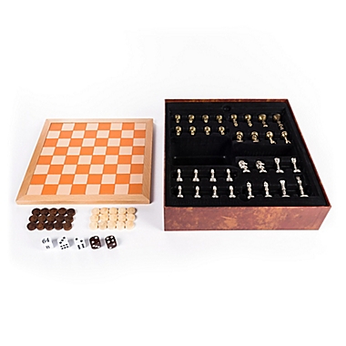 Cardinal Deluxe 3-Game Set Leather Chess Checkers & Backgammon Classic Games NIB 