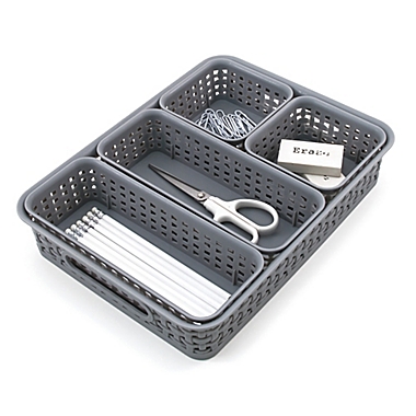 Advantus 5-Piece Woven-Style Plastic Desk Organizer Bins Set in Grey. View a larger version of this product image.