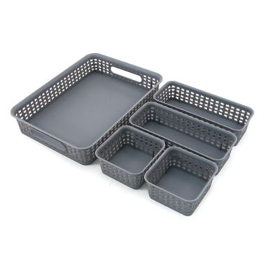 Advantus 5-Piece Woven-Style Plastic Desk Organizer Bins Set in Grey. View a larger version of this product image.