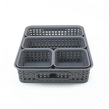 Advantus 5-Piece Woven-Style Plastic Desk Organizer Bins Set in Grey. View a larger version of this product image.