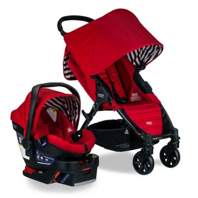 red car seat and stroller combo