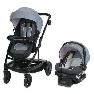 grey and pink travel system