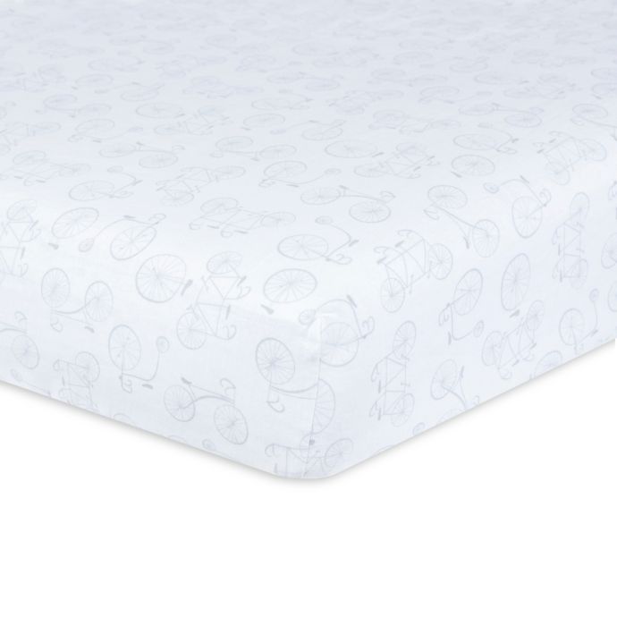 Just Born Keepsake Bicycle Fitted Portacrib Sheet In Grey White