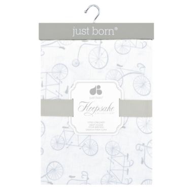 Just Born&reg; Keepsake Bicycle Fitted Portacrib Sheet in Grey/White. View a larger version of this product image.