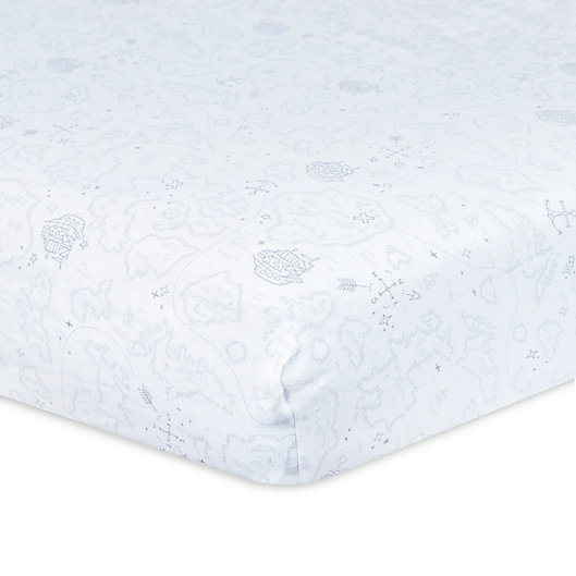 Alternate image 1 for Just Born® Keepsake Map Washed Linen Crib Sheet in Grey/White