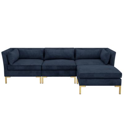 Doyer 3-Piece Closed End Velvet Sectional Sofa with Ottoman