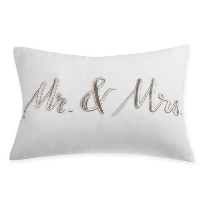 Mr And Mrs Rectangular Throw Pillow In White Silver Bed Bath