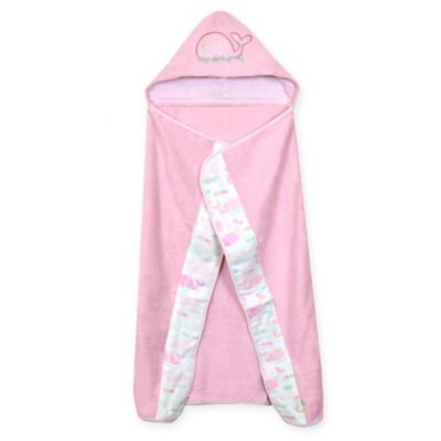 Washcloth 9” Set Pink Baby Embroidered Little Fish Hooded Bath Wrap Towel 30” 