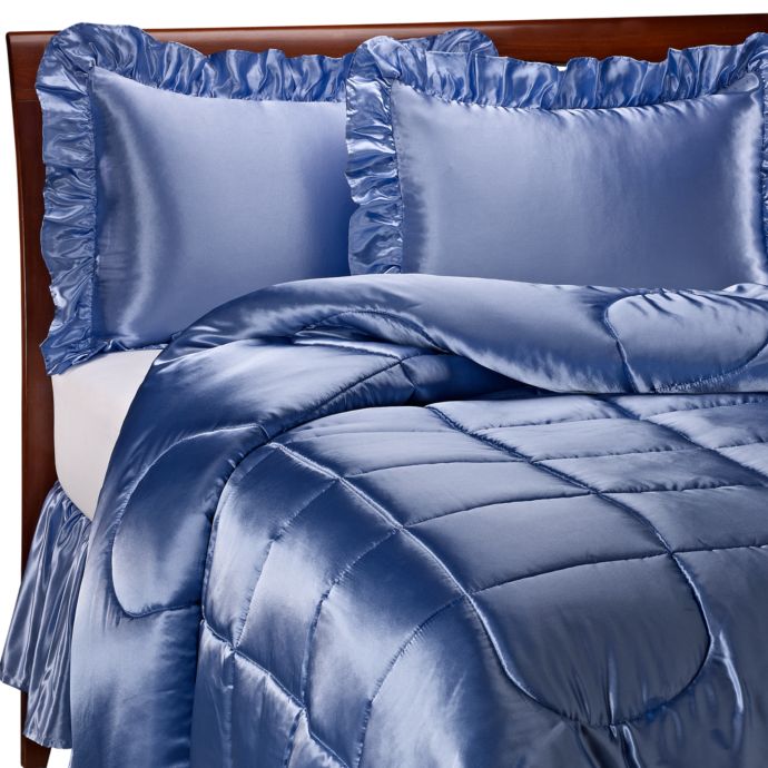 Charmeuse French Blue Satin Comforter Set | Bed Bath & Beyond