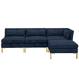 Doyer 3-Piece Open End Velvet Sectional Sofa with Ottoman