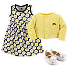 Alternate image 0 for Hudson Baby Size 6-9M 3-Piece Daisy Cardigan, Dress and Shoe Set in Blue/Yellow