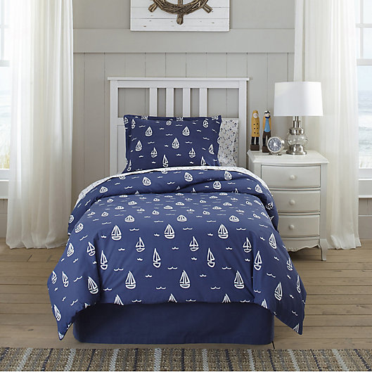 Alternate image 1 for Lullaby Bedding Away At Sea 3-Piece Full/Queen Duvet Cover Set in Navy/White