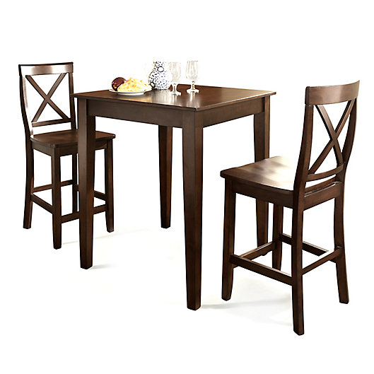 Alternate image 1 for Crosley Pub 3-Piece Dining Set with X-Back Stools and Tapered Legs in Mahogany