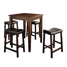 Crosley 5-Piece Pub Dining Set with Tapered Legs and Saddle Stools in Mahogany