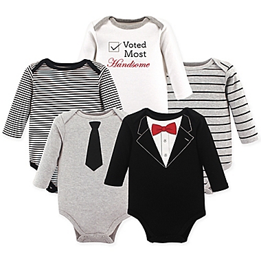 Little Treasures Size 0-3M 5-Pack Tuxedo Bodysuits in Black. View a larger version of this product image.