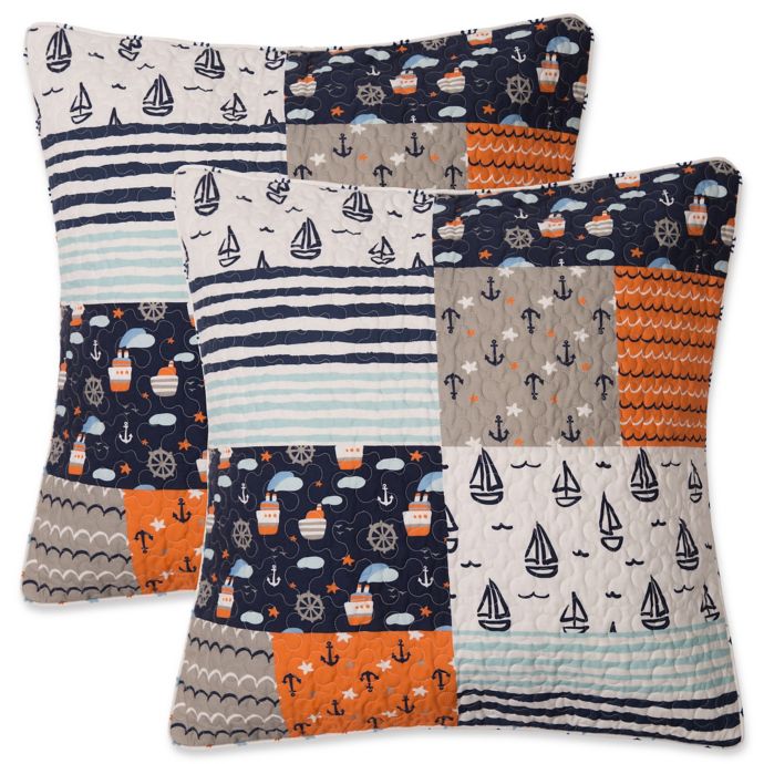 Lullaby Bedding Away At Sea European Pillow Shams In Navy Orange