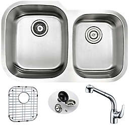 Anzzi KAZ3220-040 32-Inch Undermount Double Bowl Kitchen Sink with Faucet in Satin Chrome