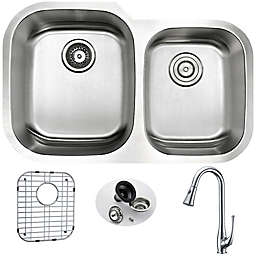Anzzi KAZ3220-041 32-Inch Undermount Double Bowl Kitchen Sink with Faucet in Satin Chrome