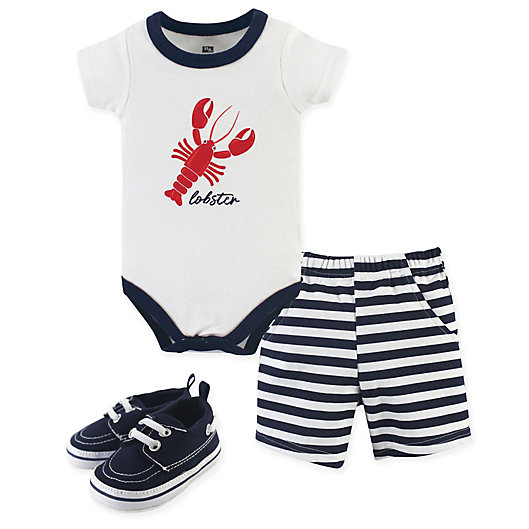 Alternate image 1 for Hudson Baby® 3-Piece Lobster Bodysuit, Shorts & Shoes Set in White