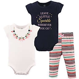 Little Treasures 3-Piece Necklace Bodysuit and Pant Set in Blue