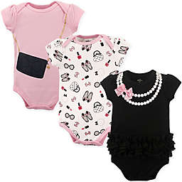 Little Treasures 3-Pack Pearls Bodysuits in Black/Pink