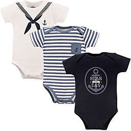 Little Treasure 3-Pack "Seas The Day" Bodysuits in White/Blue