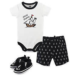 Hudson Baby® 3-Piece Pirate Bodysuit, Short, and Shoe Set in Black