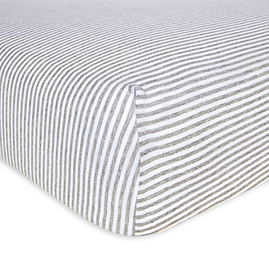 Burt&#39;s Bees Baby&reg; Bee Essentials Stripe Organic Cotton Fitted Crib Sheet in Heather Grey. View a larger version of this product image.