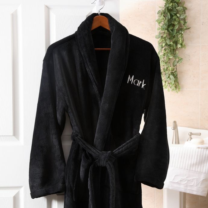 Embroidered Luxury Fleece Robe in Black | Bed Bath and Beyond Canada