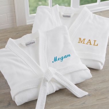 Embroidered Velour Spa Robe in Classic White. View a larger version of this product image.