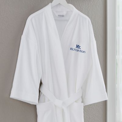 Mr. Embroidered Velour Robe in Classic White