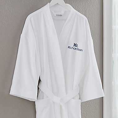 Mr. Embroidered Velour Robe in Classic White. View a larger version of this product image.