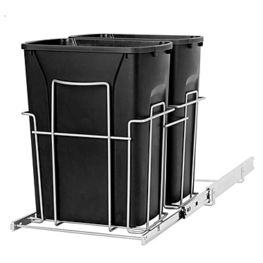 Grayline 3-Piece Dual Trash Can and Slide-Out Rack Set in Black. View a larger version of this product image.