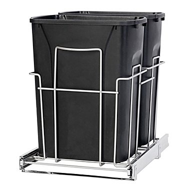 Grayline 3-Piece Dual Trash Can and Slide-Out Rack Set in Black. View a larger version of this product image.