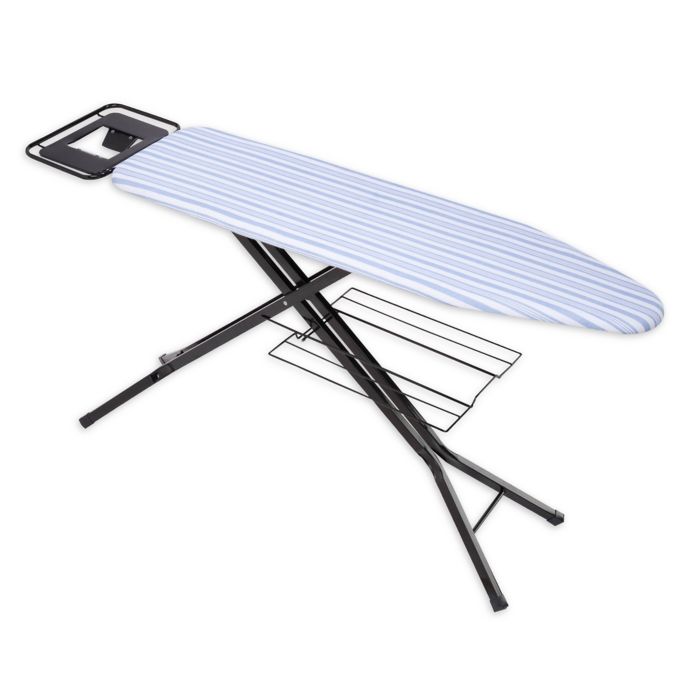 HoneyCanDo® QuadLeg Ironing Board with Iron Rest in White/Blue Bed