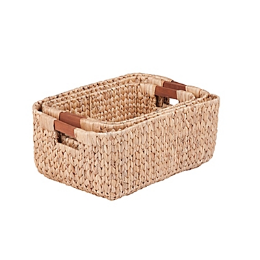 Honey-Can-Do&reg; 3-Piece Woven Hyacinth Rectangular Basket Set with Wood Handles in Natural. View a larger version of this product image.