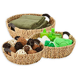 Honey-Can-Do® 3-Piece Woven Hyacinth Round Basket Set with Wood Handles in Natural